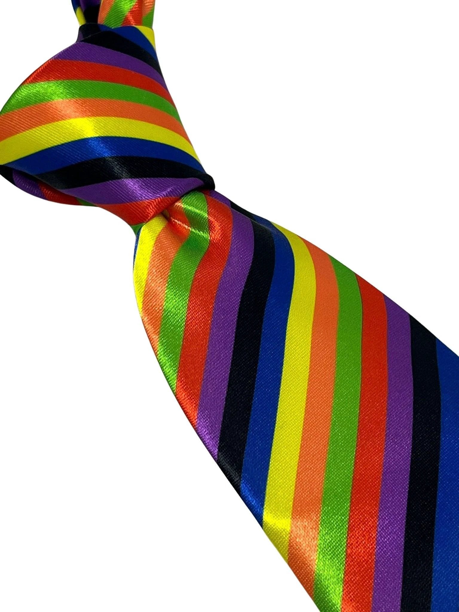 Multicoloured rainbow stripe tie by Frederick Thomas Handmade Mens Ties