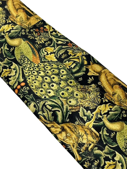 Black tie with peacock hare rabbit woodland liberty style by Frederick Thomas Handmade Mens Ties