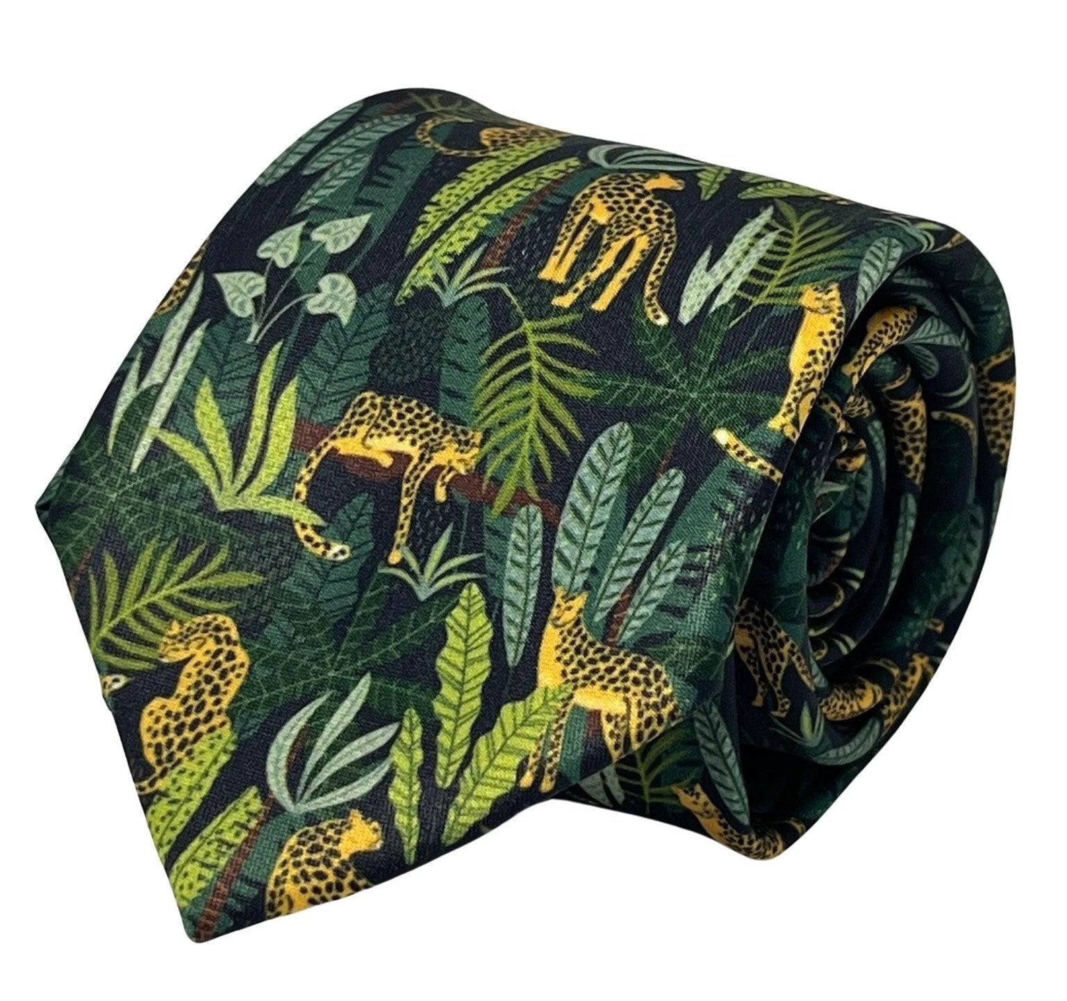 black and green jungle cheetah exotic tie by Frederick Thomas Handmade Mens Ties