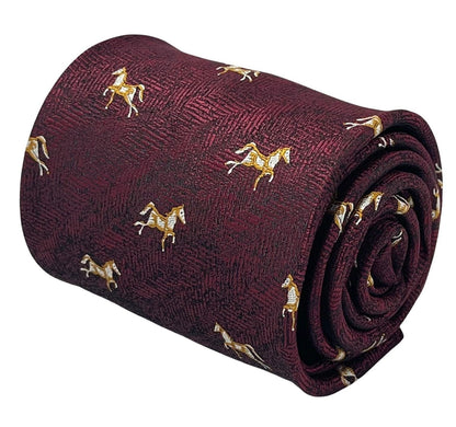 Maroon Herringbone Tie With Thoroughbred Horse Design - Handcrafted Luxury Finish For The Modern Professional by Frederick Thomas Handmade Mens Ties