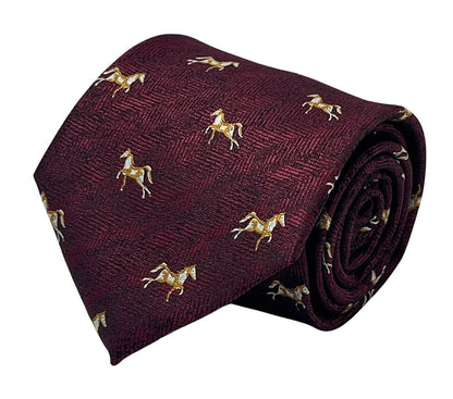 Maroon Herringbone Tie With Thoroughbred Horse Design - Handcrafted Luxury Finish For The Modern Professional by Frederick Thomas Handmade Mens Ties