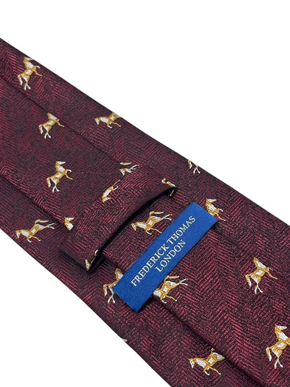 Maroon Herringbone Tie With Thoroughbred Horse Design - Handcrafted Luxury Finish For The Modern Professional by Frederick Thomas Handmade Mens Ties
