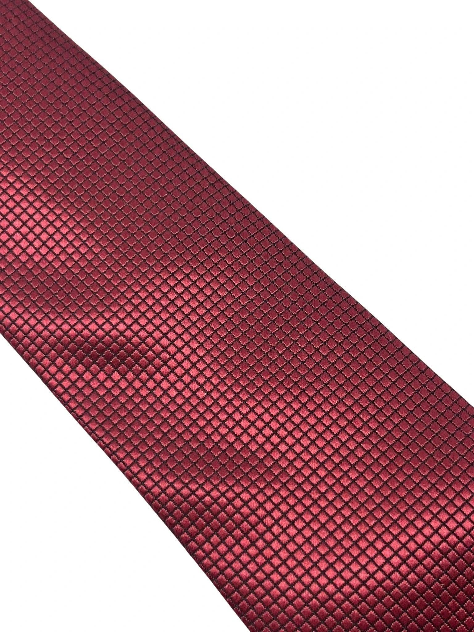 Maroon dark red tie with subtle squared design by Frederick Thomas Handmade Mens Ties