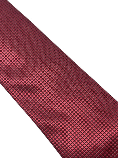 Maroon dark red tie with subtle squared design by Frederick Thomas Handmade Mens Ties