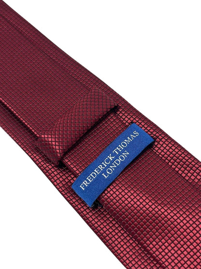 Maroon dark red tie with subtle squared design by Frederick Thomas Handmade Mens Ties