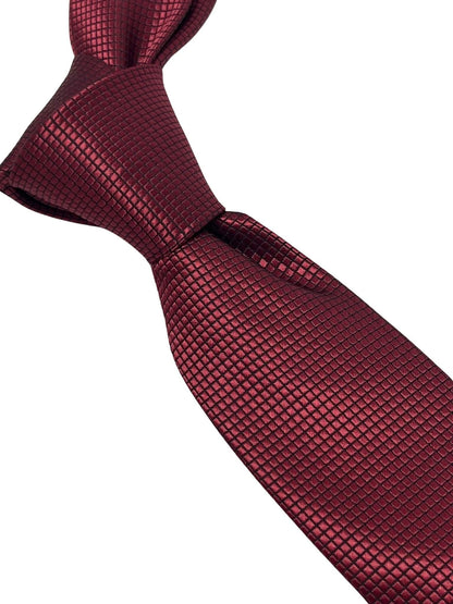 Maroon dark red tie with subtle squared design by Frederick Thomas Handmade Mens Ties