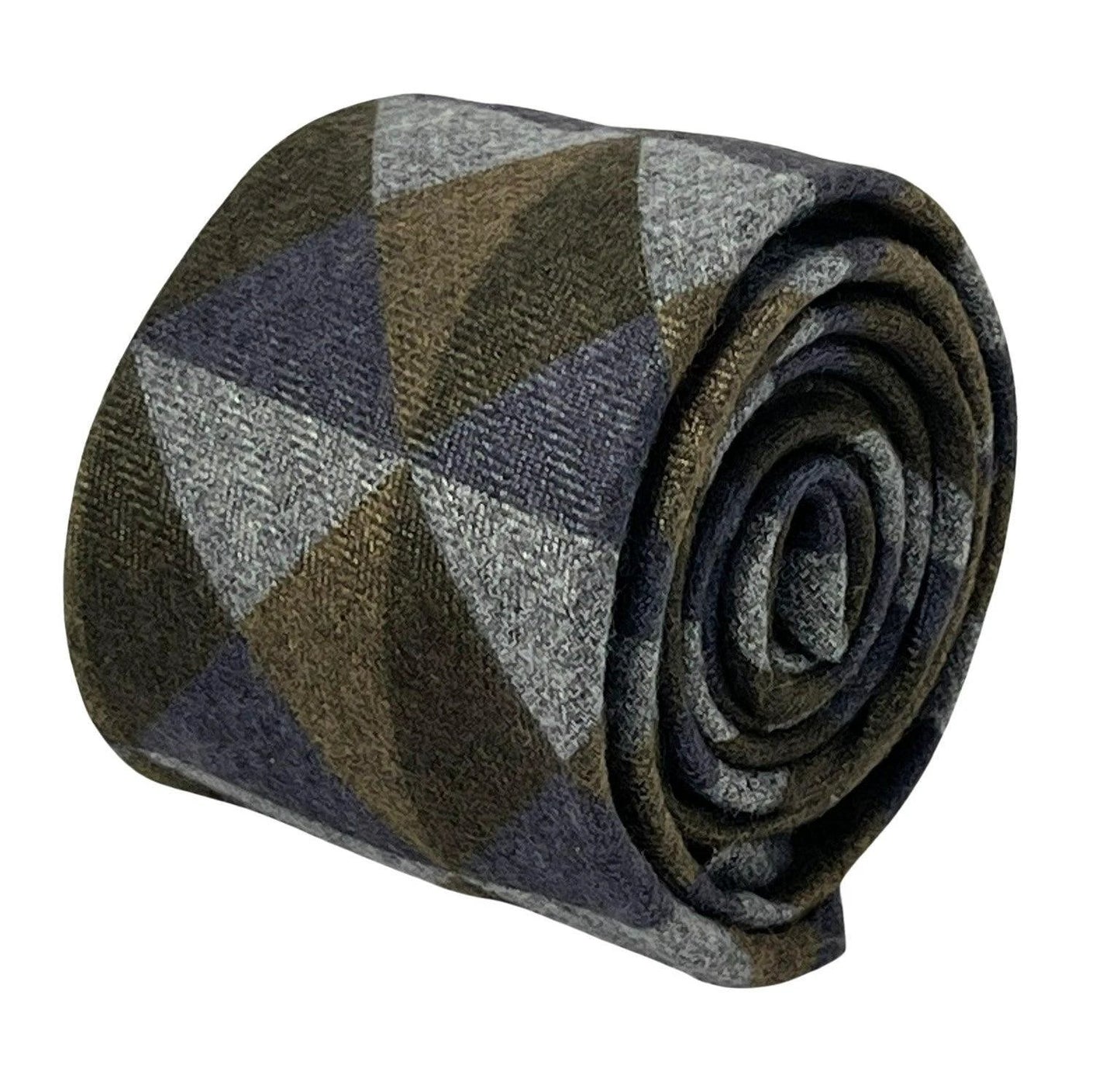 Grey Blue Brown Geometric Triangular Pattern Cotton Men's Tie - Handcrafted For A Bold Contemporary Professional Look by Frederick Thomas Handmade Mens Ties