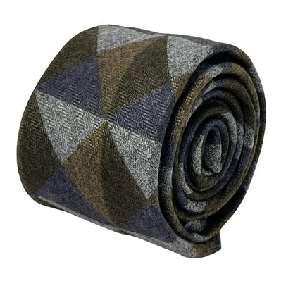 Grey Blue Brown Geometric Triangular Pattern Cotton Men's Tie - Handcrafted For A Bold Contemporary Professional Look by Frederick Thomas Handmade Mens Ties