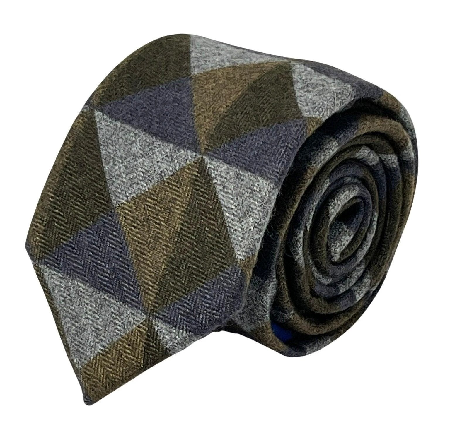 Grey Blue Brown Geometric Triangular Pattern Cotton Men's Tie - Handcrafted For A Bold Contemporary Professional Look by Frederick Thomas Handmade Mens Ties