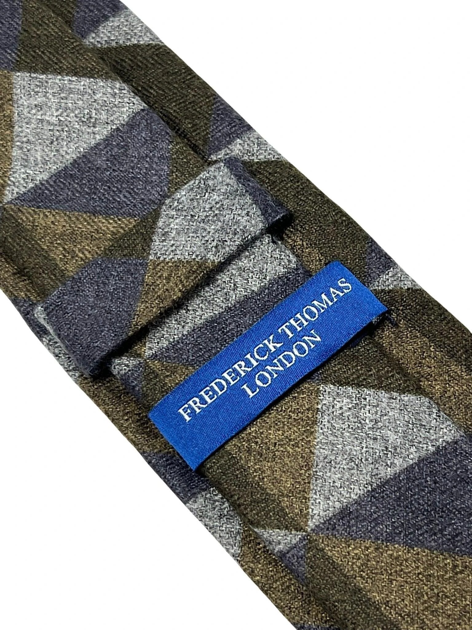 Grey Blue Brown Geometric Triangular Pattern Cotton Men's Tie - Handcrafted For A Bold Contemporary Professional Look by Frederick Thomas Handmade Mens Ties