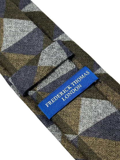 Grey Blue Brown Geometric Triangular Pattern Cotton Men's Tie - Handcrafted For A Bold Contemporary Professional Look by Frederick Thomas Handmade Mens Ties