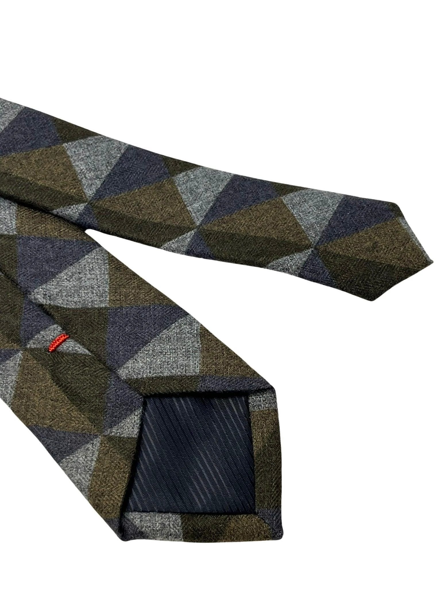 Grey Blue Brown Geometric Triangular Pattern Cotton Men's Tie - Handcrafted For A Bold Contemporary Professional Look by Frederick Thomas Handmade Mens Ties