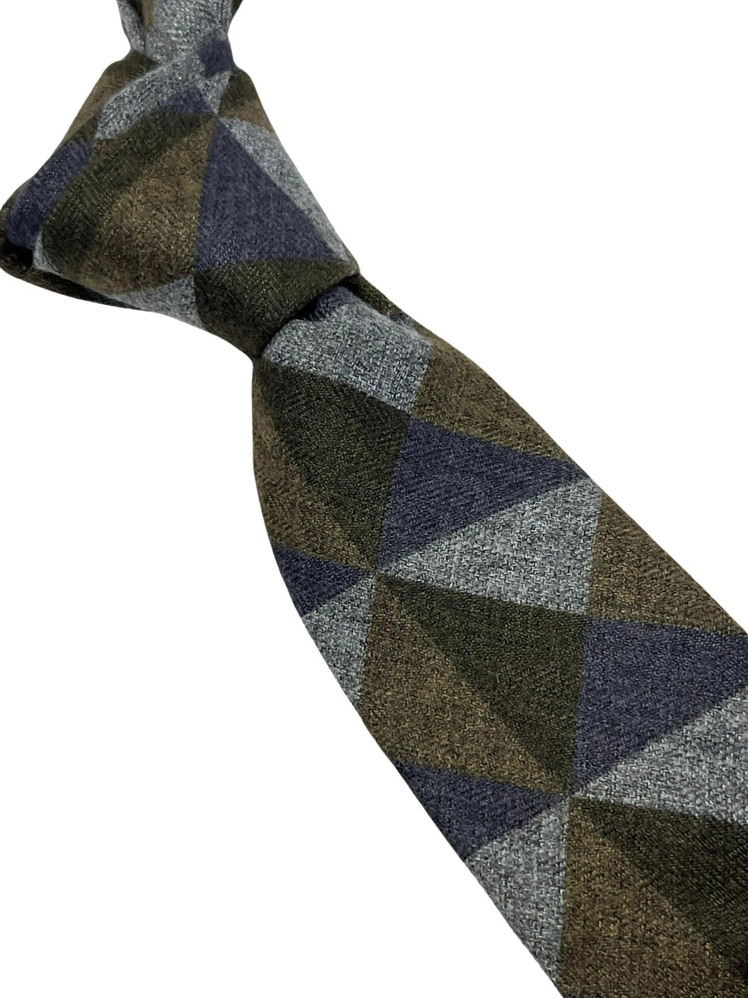 Grey Blue Brown Geometric Triangular Pattern Cotton Men's Tie - Handcrafted For A Bold Contemporary Professional Look by Frederick Thomas Handmade Mens Ties