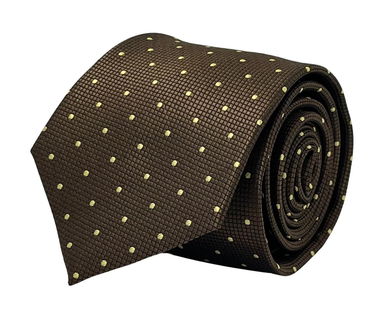 Chocolate Coffee Brown Tie With Light Yellow Pin Spots - Handmade In Britain For A Polished Professional Look by Frederick Thomas Handmade Mens Ties