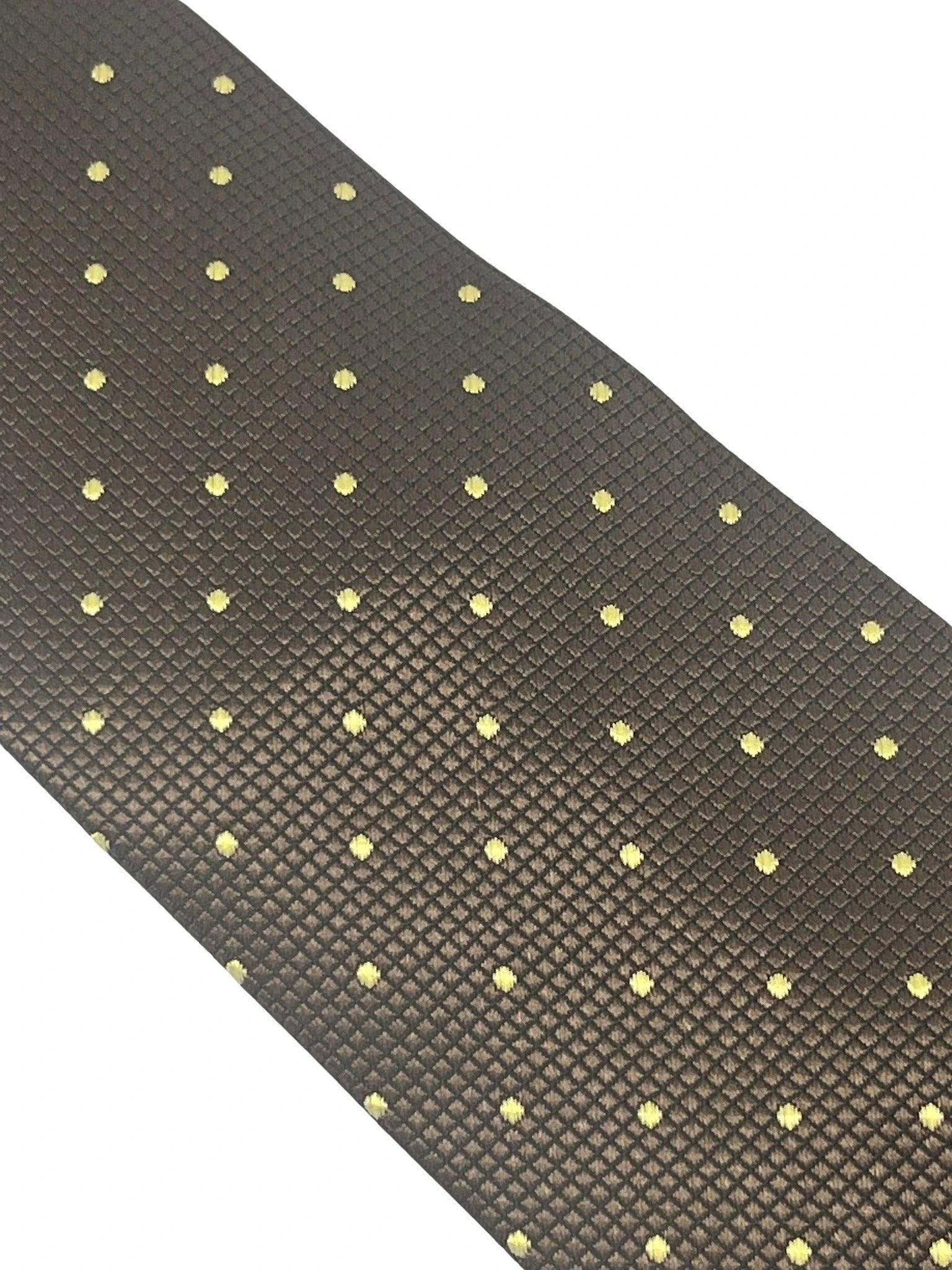 Chocolate Coffee Brown Tie With Light Yellow Pin Spots - Handmade In Britain For A Polished Professional Look by Frederick Thomas Handmade Mens Ties