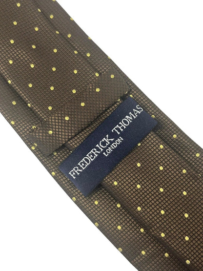 Chocolate Coffee Brown Tie With Light Yellow Pin Spots - Handmade In Britain For A Polished Professional Look by Frederick Thomas Handmade Mens Ties