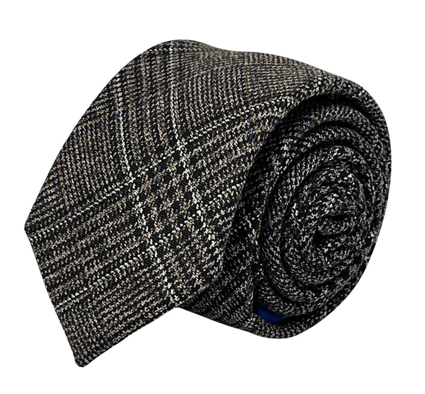 Coffee brown tweed wool check slim tie by Frederick Thomas Handmade Mens Ties