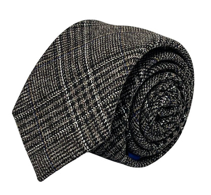Coffee brown tweed wool check slim tie by Frederick Thomas Handmade Mens Ties