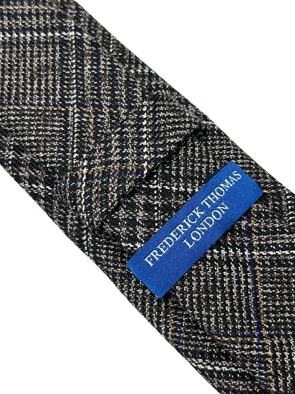Coffee brown tweed wool check slim tie by Frederick Thomas Handmade Mens Ties