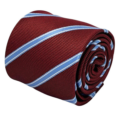 Maroon tie with light blue stripe by Frederick Thomas Handmade Mens Ties