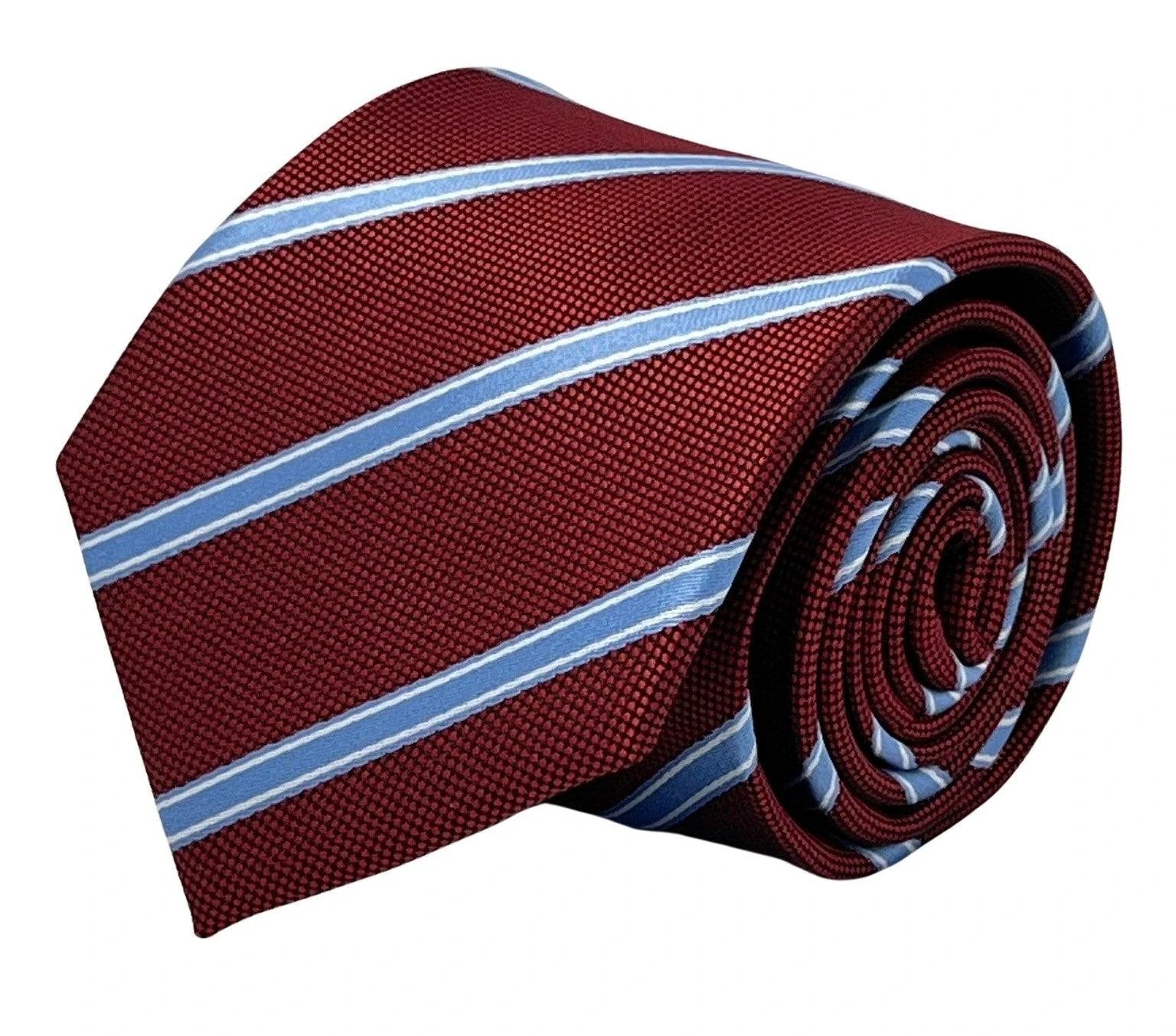 Maroon tie with light blue stripe by Frederick Thomas Handmade Mens Ties