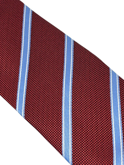 Maroon tie with light blue stripe by Frederick Thomas Handmade Mens Ties