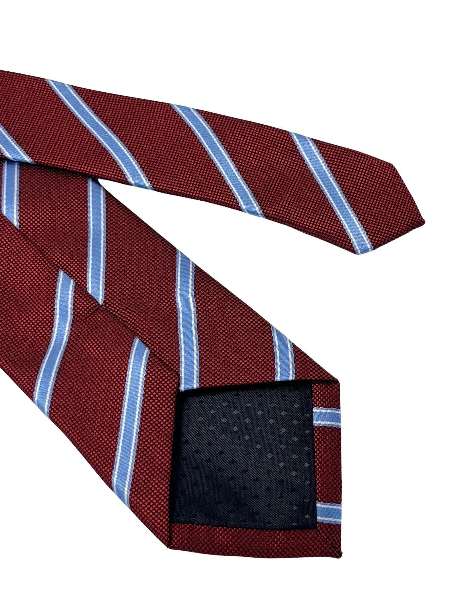 Maroon tie with light blue stripe by Frederick Thomas Handmade Mens Ties