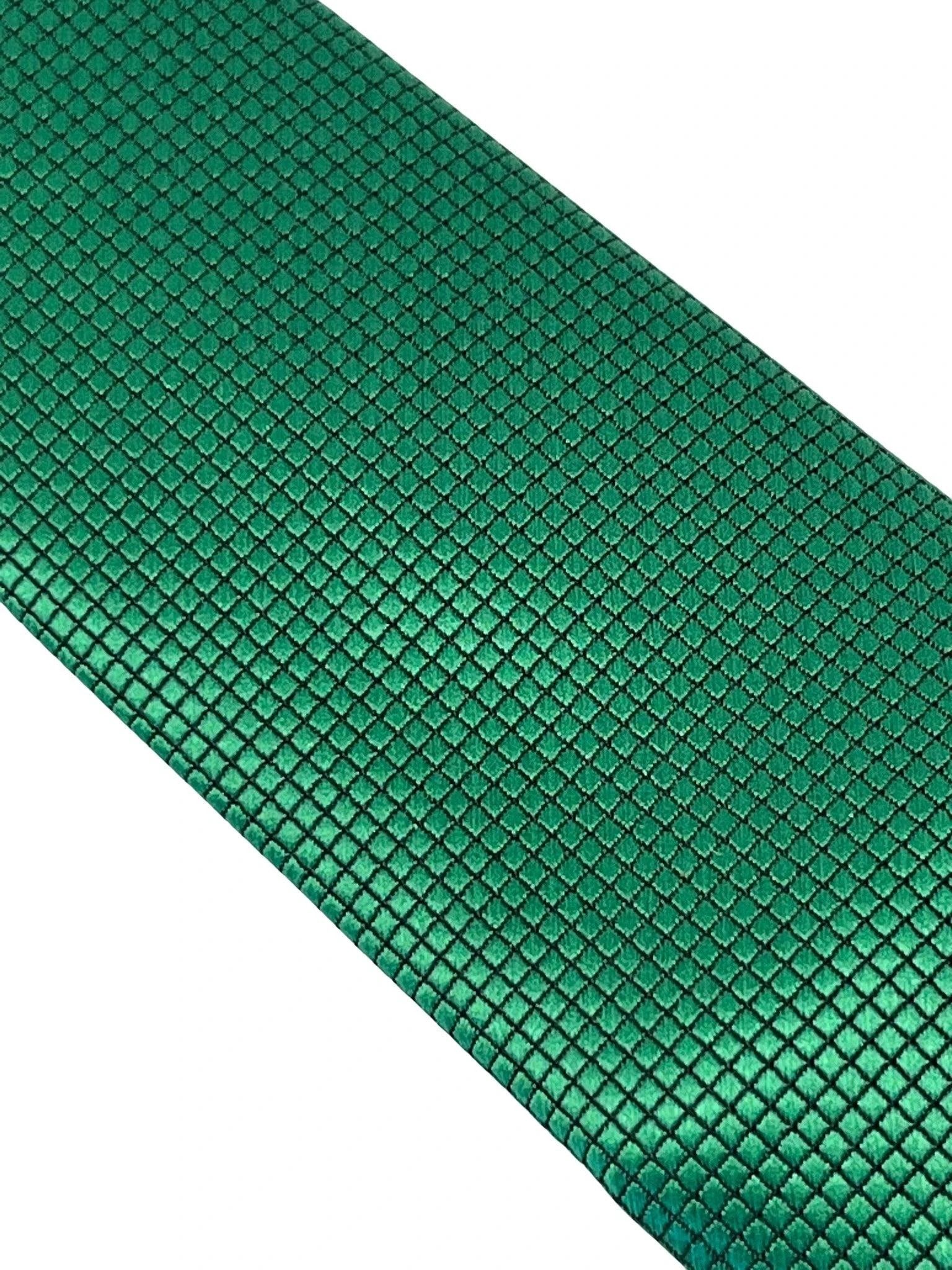 Emerald Green Silky Tie With Subtle Squared Design - Handmade Emerald Silk With Understated Sheen For Quiet Confidence by Frederick Thomas Handmade Mens Ties