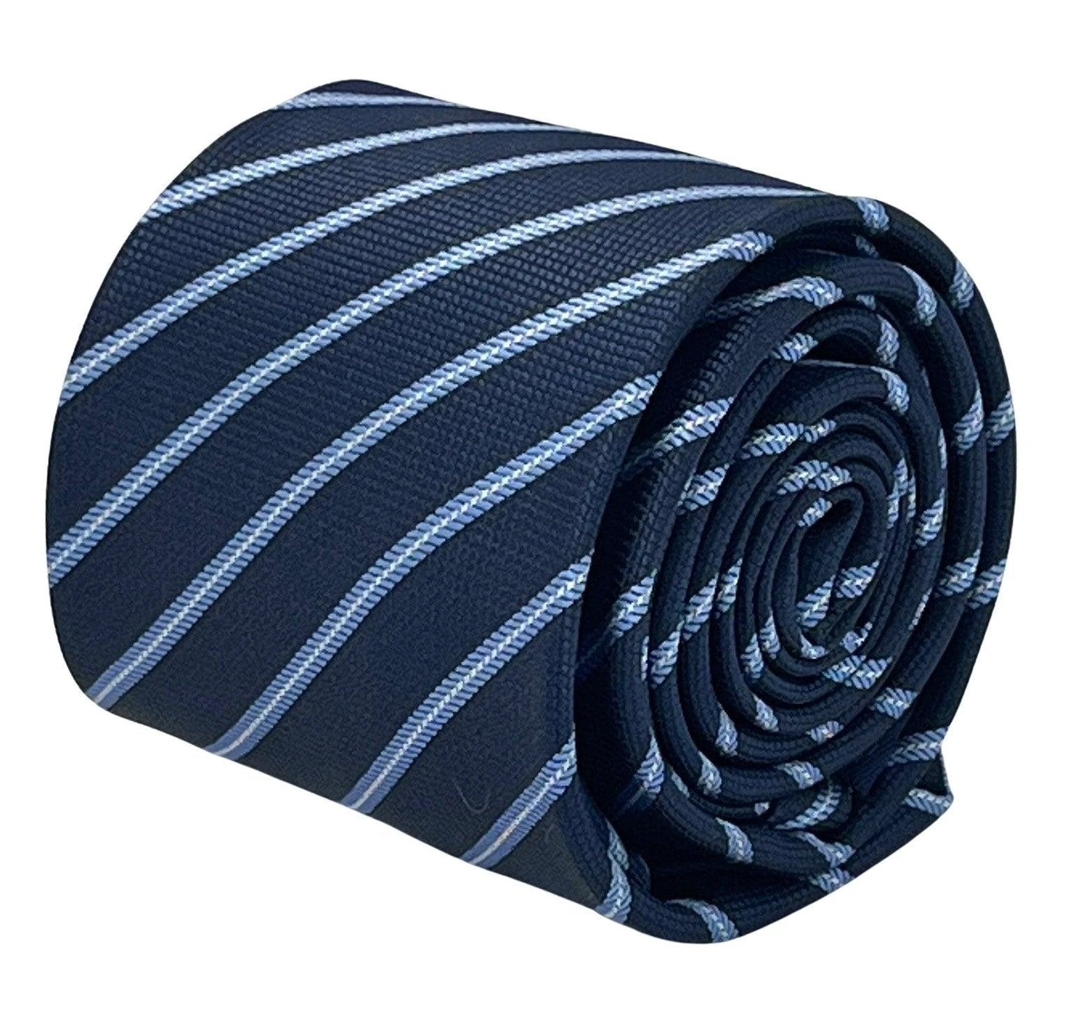 dark navy blue tie with light pale blue stripe by Frederick Thomas Handmade Mens Ties