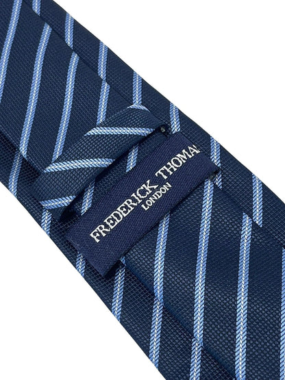dark navy blue tie with light pale blue stripe by Frederick Thomas Handmade Mens Ties
