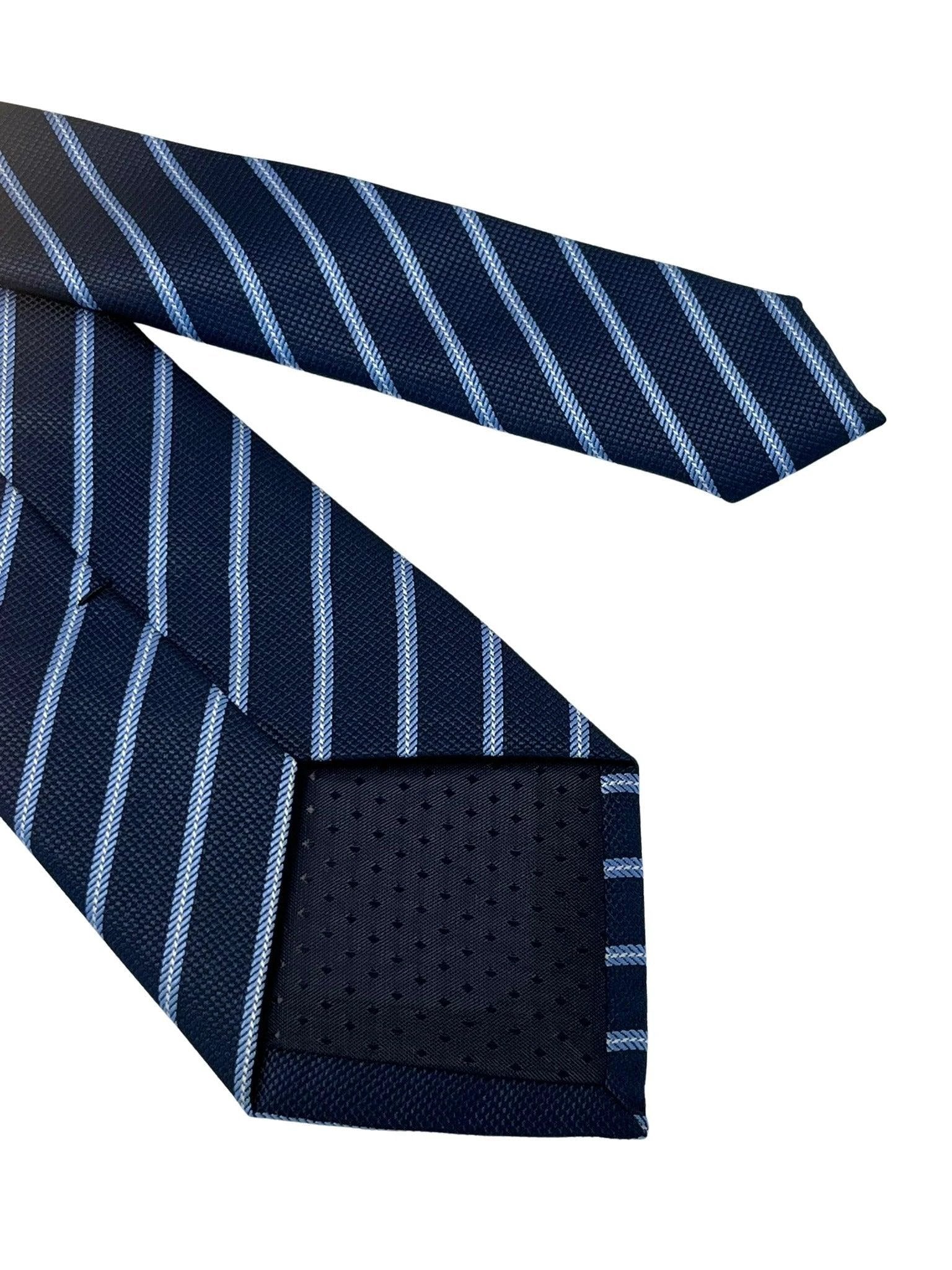 dark navy blue tie with light pale blue stripe by Frederick Thomas Handmade Mens Ties