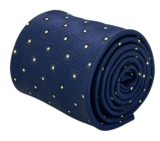 Dark Blue Navy Tie With Geometric Square Design - Handcrafted For The Discerning Gentleman by Frederick Thomas Handmade Mens Ties