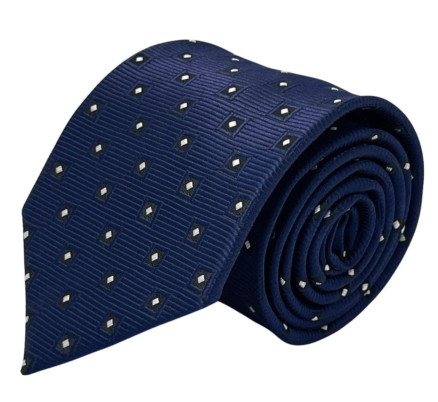 Dark Blue Navy Tie With Geometric Square Design - Handcrafted For The Discerning Gentleman by Frederick Thomas Handmade Mens Ties