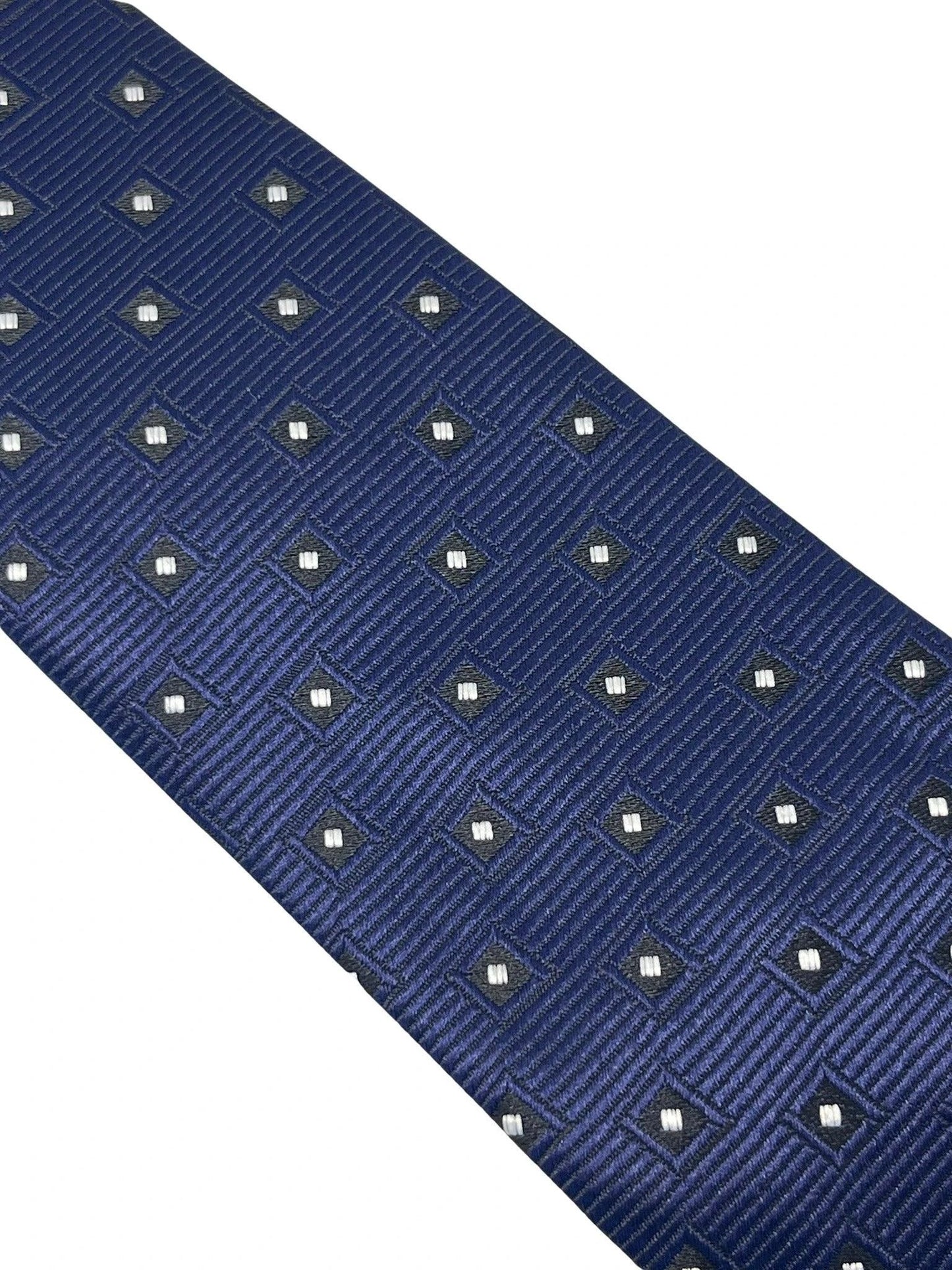 Dark Blue Navy Tie With Geometric Square Design - Handcrafted For The Discerning Gentleman by Frederick Thomas Handmade Mens Ties