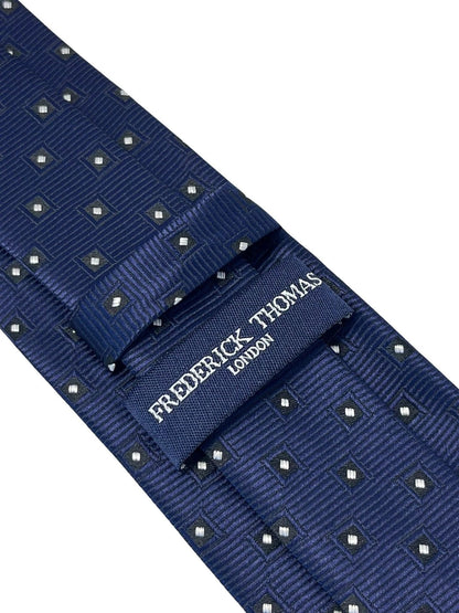 Dark Blue Navy Tie With Geometric Square Design - Handcrafted For The Discerning Gentleman by Frederick Thomas Handmade Mens Ties