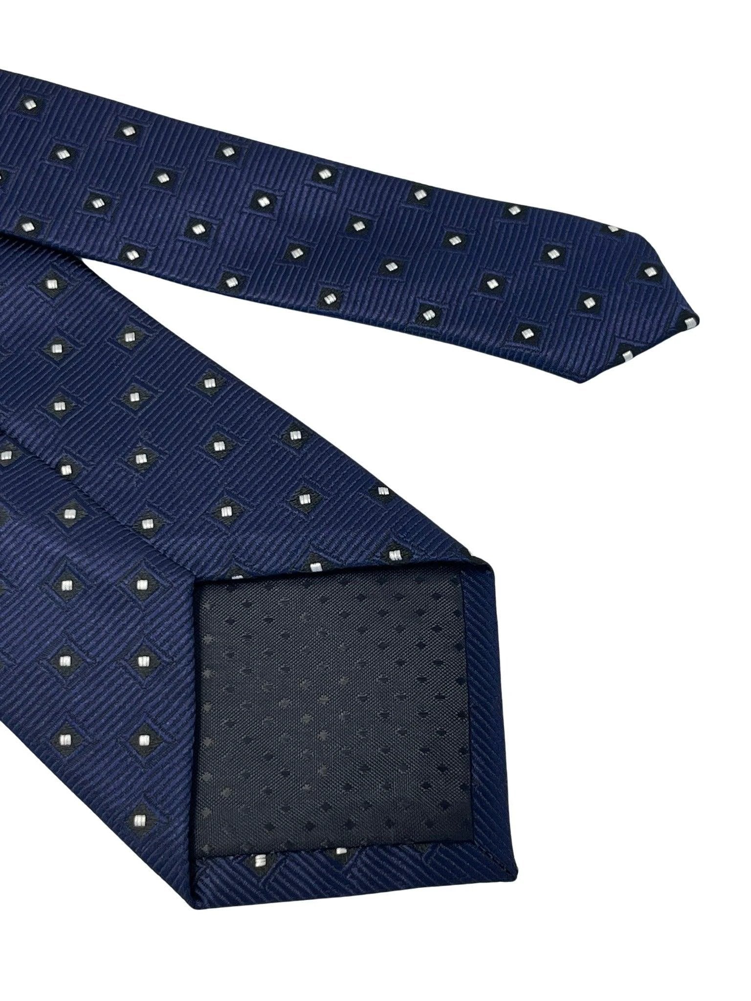 Dark Blue Navy Tie With Geometric Square Design - Handcrafted For The Discerning Gentleman by Frederick Thomas Handmade Mens Ties
