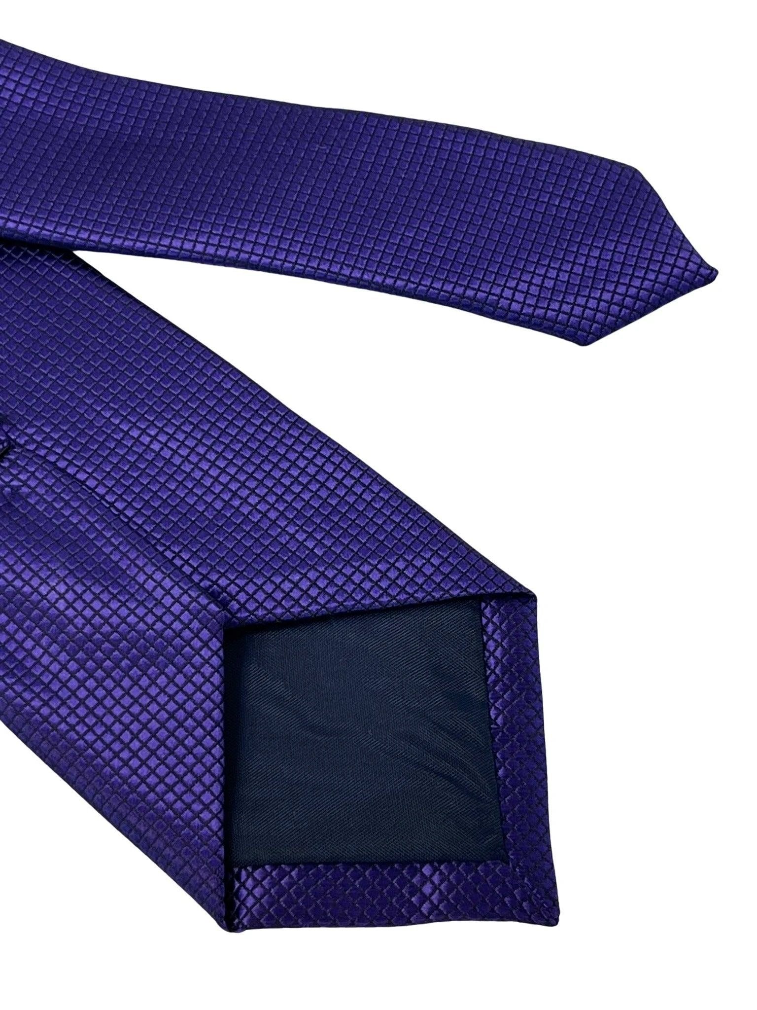 dark cadbury purple tie with subtle squared design by Frederick Thomas Handmade Mens Ties