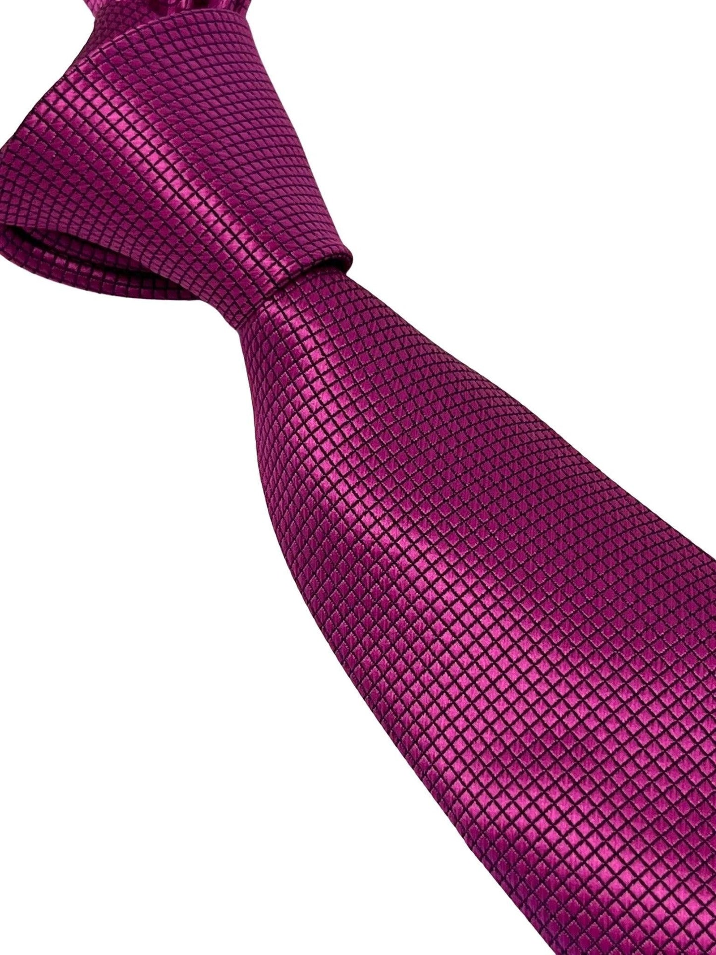 Berry Fuchsia Bright Pink Tie With Subtle Squared Pattern By Frederick Thomas - Handmade Luxury For Modern Professional by Frederick Thomas Handmade Mens Ties