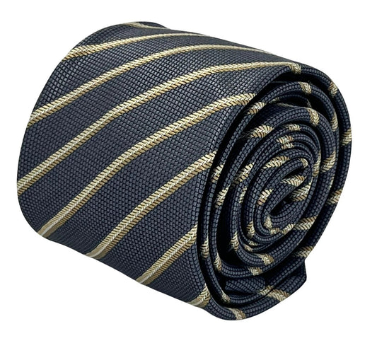 grey tie with honeycomb pattern & bronze stripe by Frederick Thomas Handmade Mens Ties