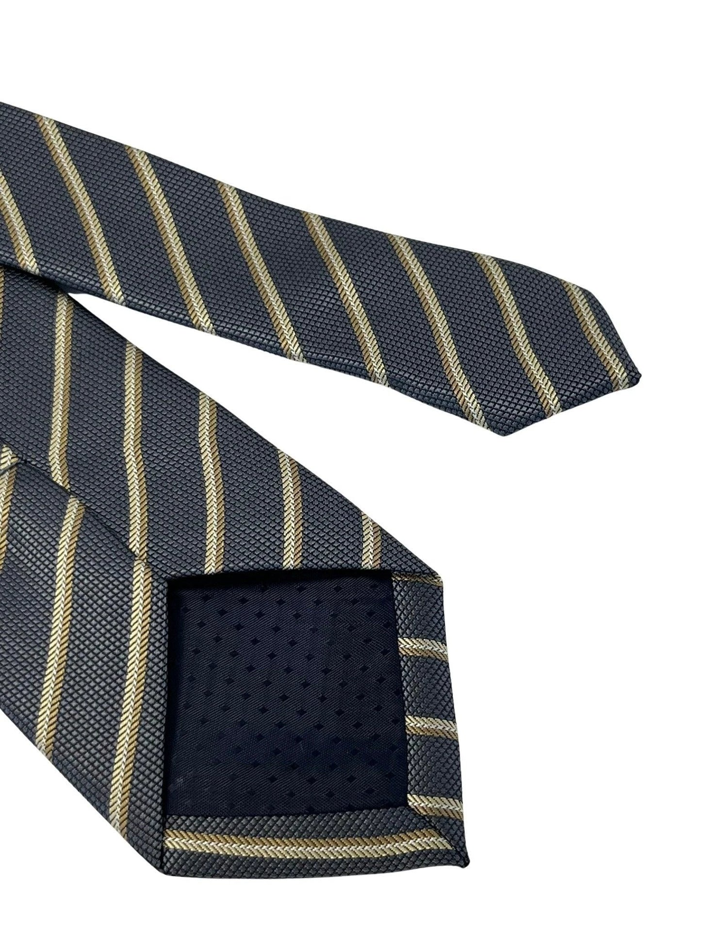grey tie with honeycomb pattern & bronze stripe by Frederick Thomas Handmade Mens Ties