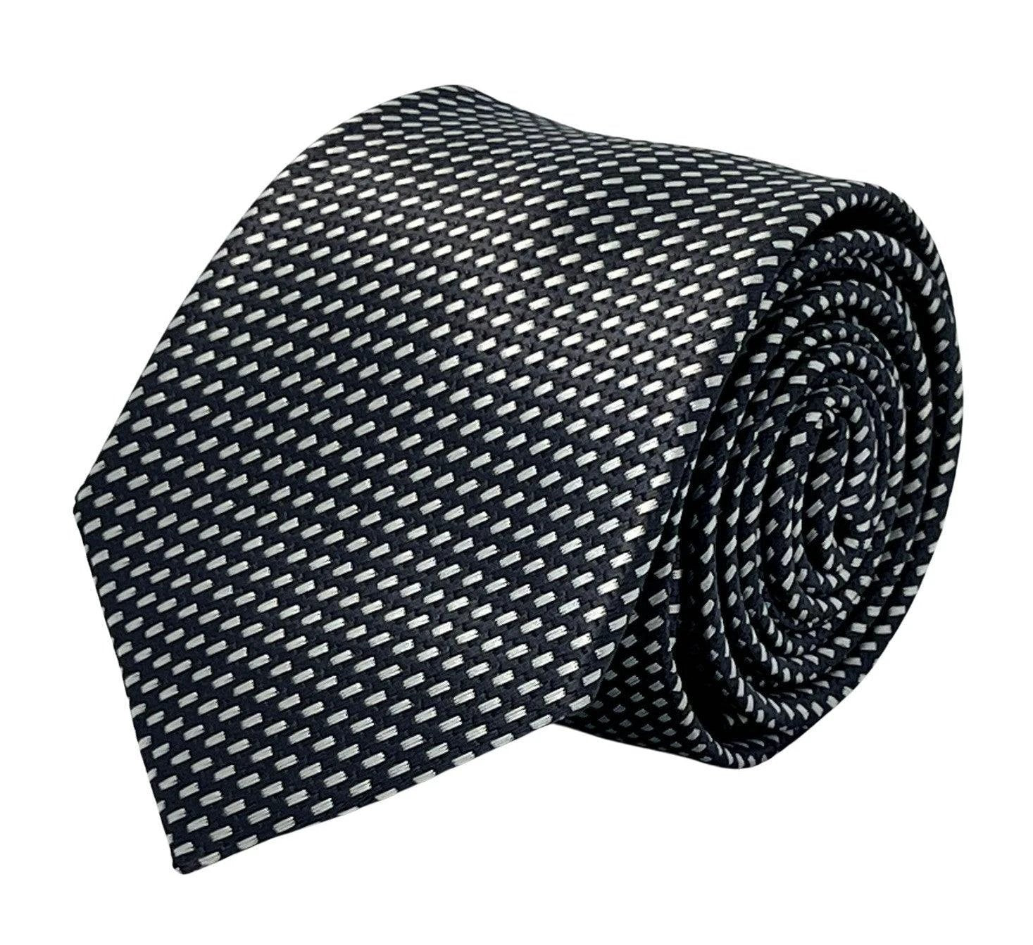 dark grey and white geometric stitch design by Frederick Thomas Handmade Mens Ties