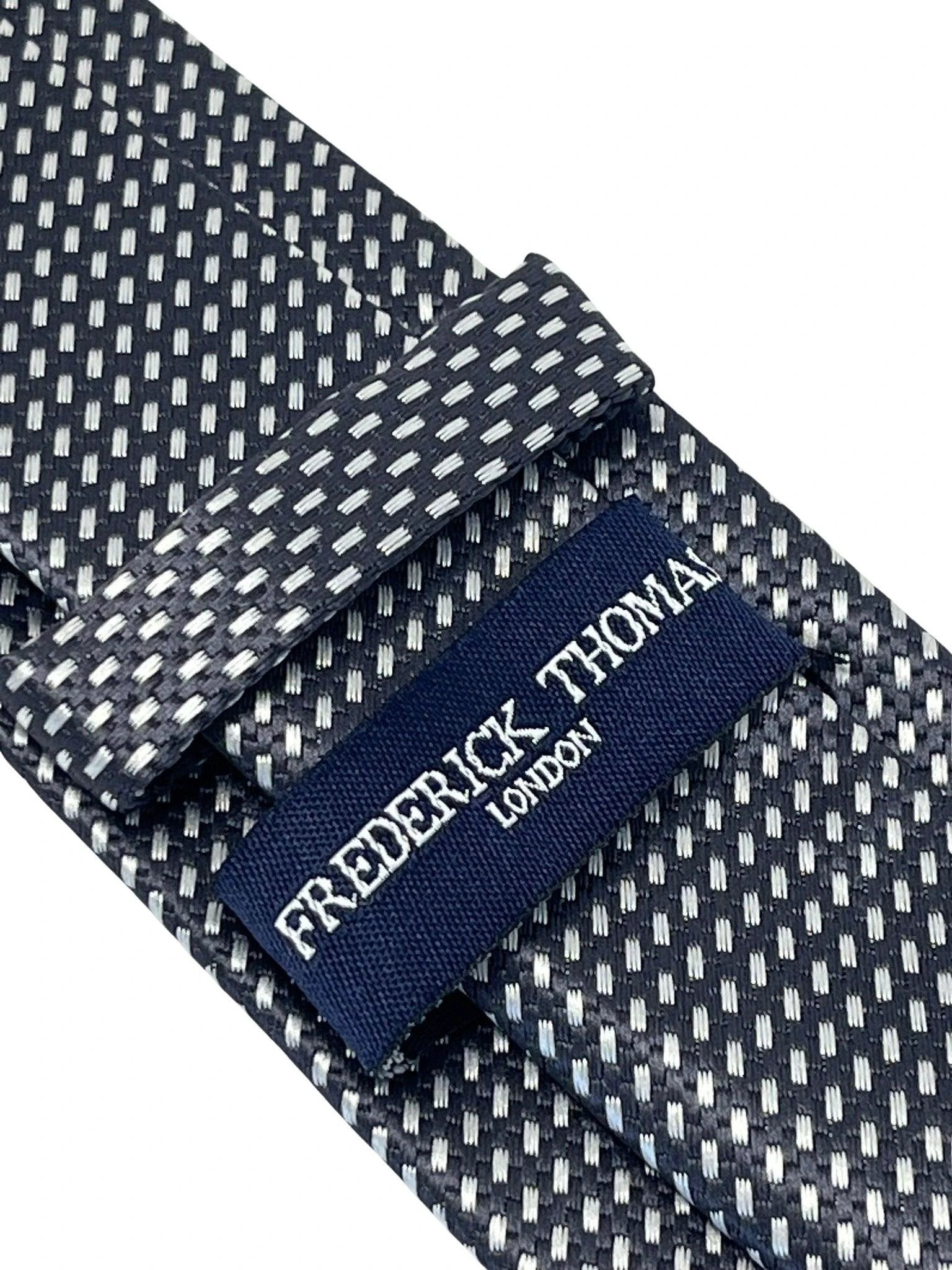 dark grey and white geometric stitch design by Frederick Thomas Handmade Mens Ties