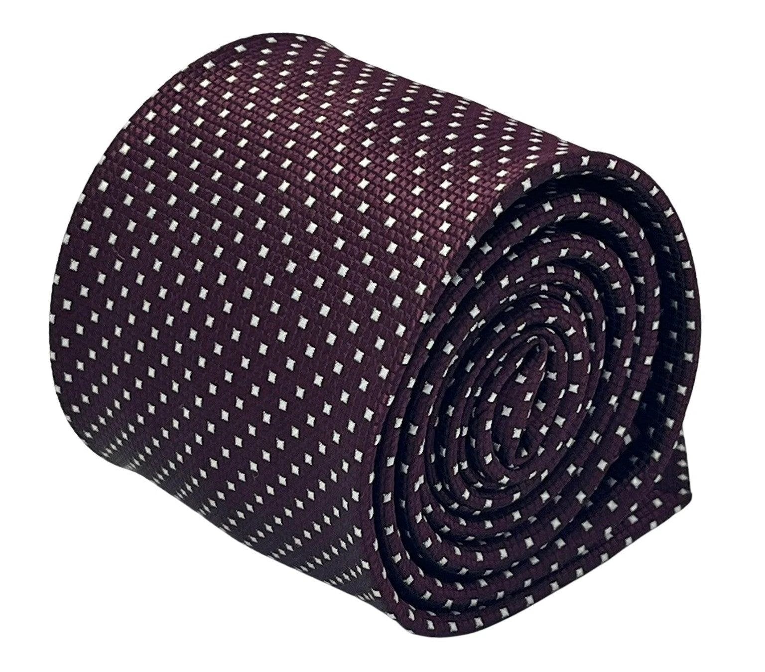 maroon burgundy red with white pin spot tie by Frederick Thomas Handmade Mens Ties