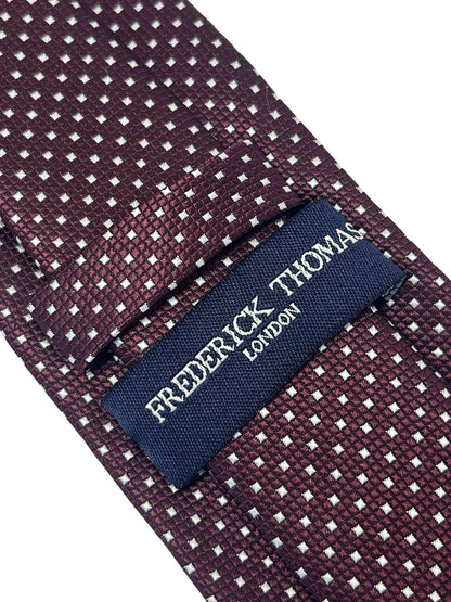 maroon burgundy red with white pin spot tie by Frederick Thomas Handmade Mens Ties
