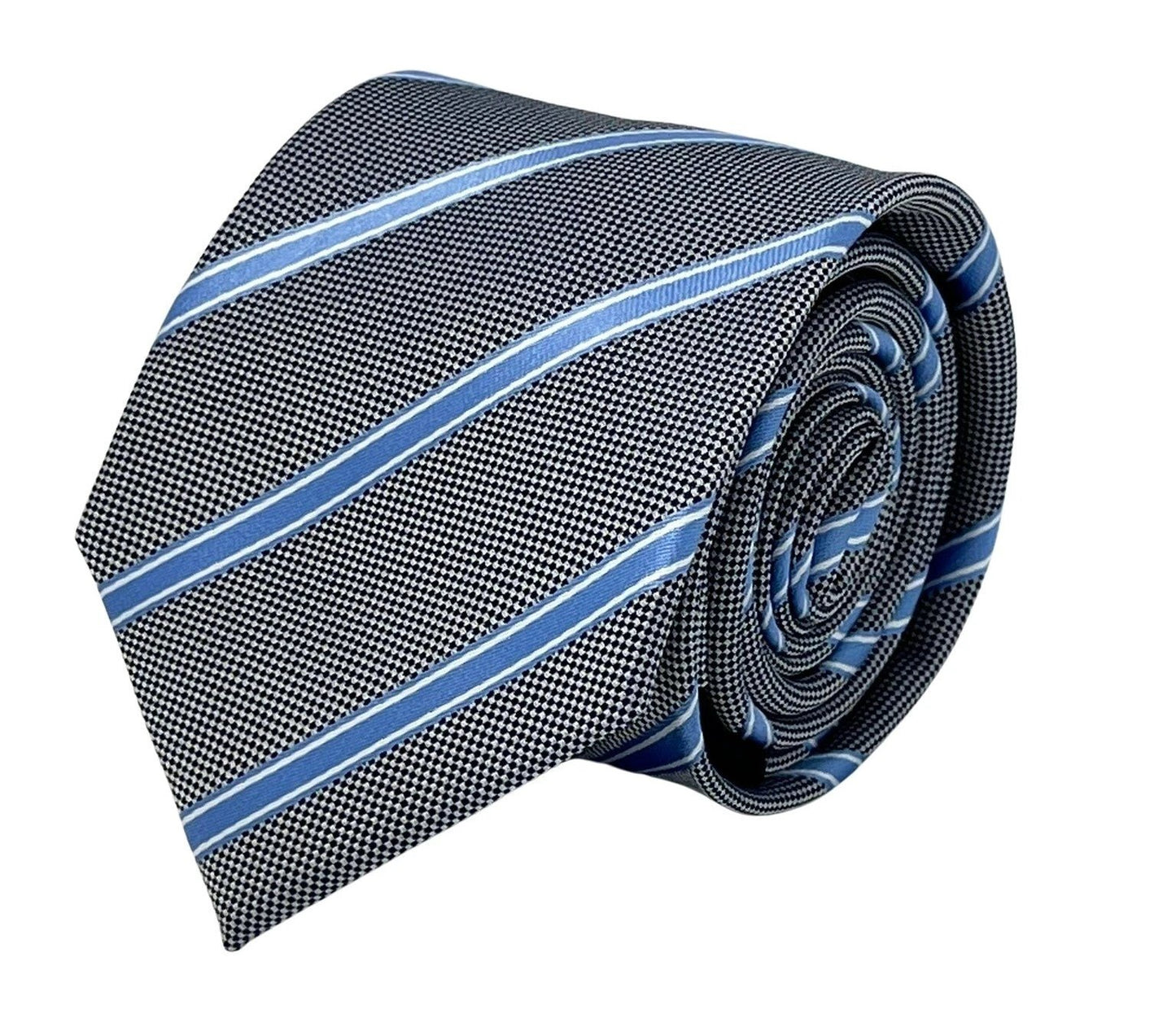 grey tie with light blue thin stripe by Frederick Thomas Handmade Mens Ties