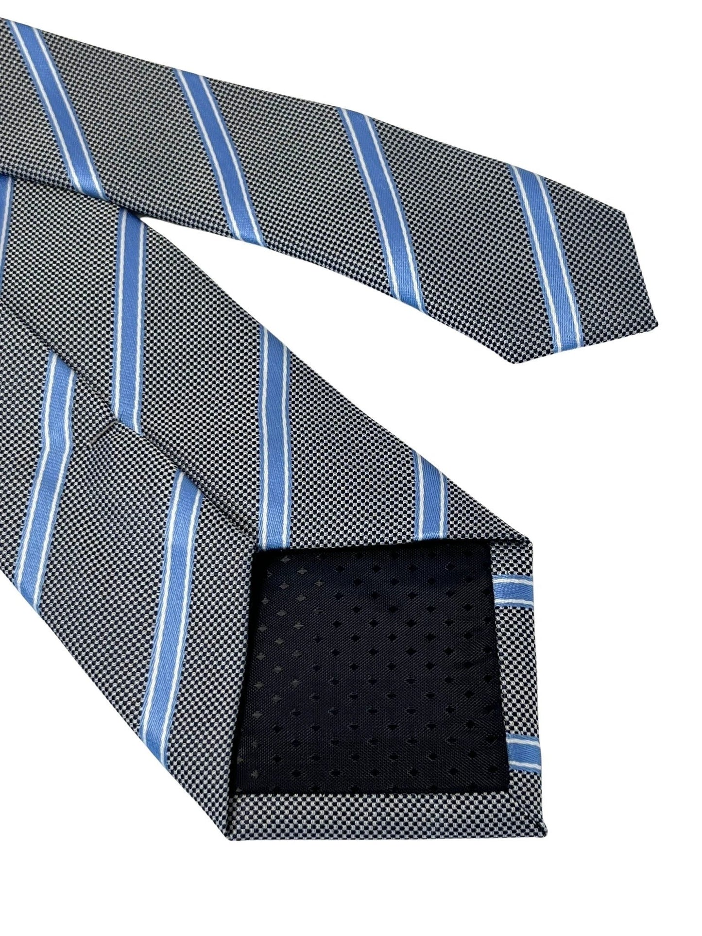 grey tie with light blue thin stripe by Frederick Thomas Handmade Mens Ties