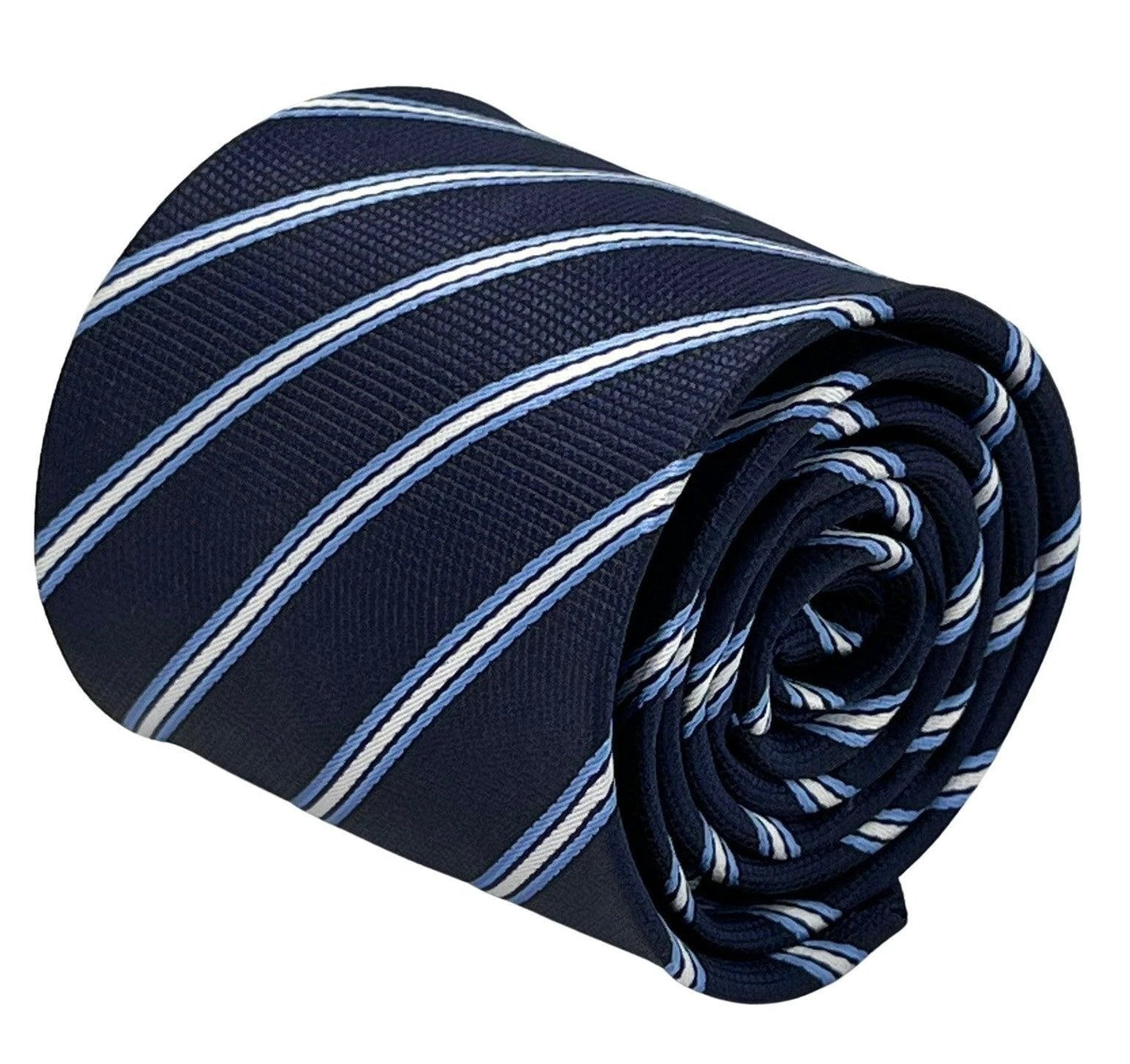 dark navy blue tie with thin light blue and white stripe by Frederick Thomas Handmade Mens Ties