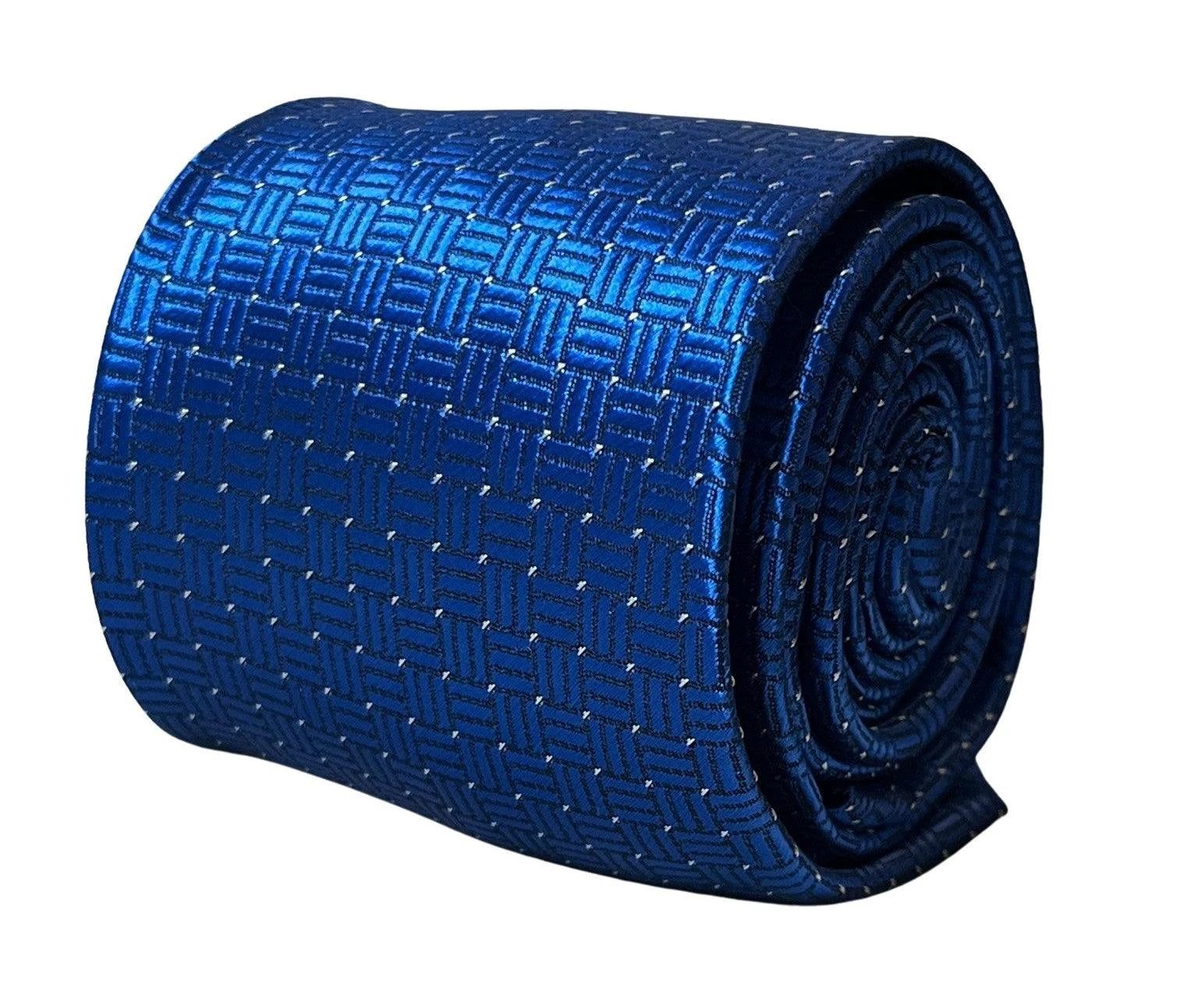 Electric Bright Blue Tie With Squared Pin Spot Design - Handmade Statement Piece For The Modern Professional by Frederick Thomas Handmade Mens Ties