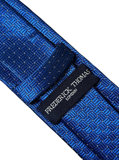 Electric Bright Blue Tie With Squared Pin Spot Design - Handmade Statement Piece For The Modern Professional by Frederick Thomas Handmade Mens Ties