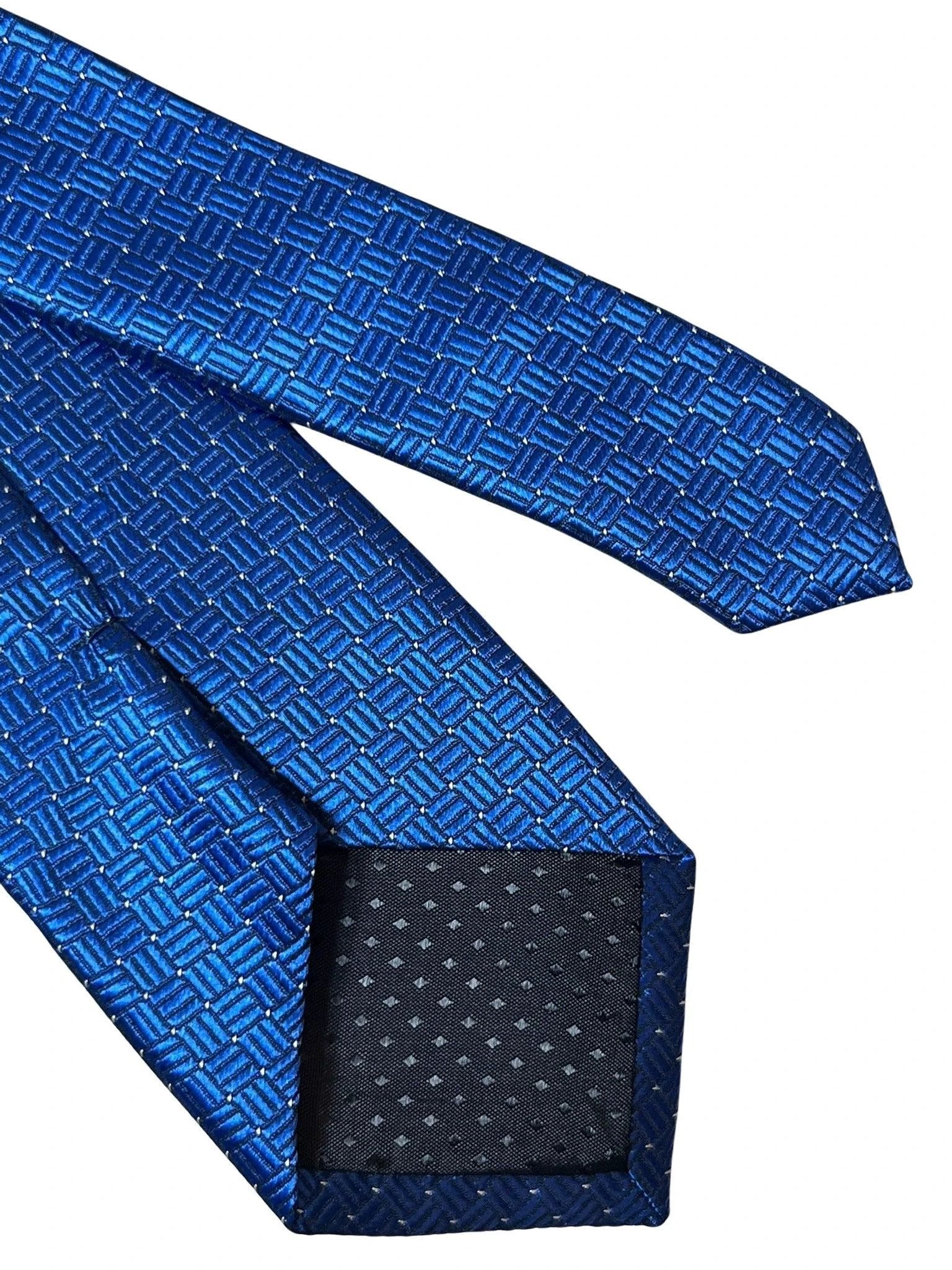 Electric Bright Blue Tie With Squared Pin Spot Design - Handmade Statement Piece For The Modern Professional by Frederick Thomas Handmade Mens Ties